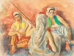 Iosif Iser, Odalisce cu teorbă, pastel pe hârtie
