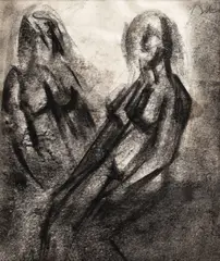 Două muze by Corneliu Baba, acuarelă pe hârtie, sold Nov 2017