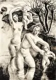 Carol Hübner, La scăldat, 1933, tuș pe hârtie