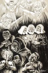 Noaptea de Înviere by Carol Hübner, 1934, tuș și guașă pe hârtie, offered Nov 2017