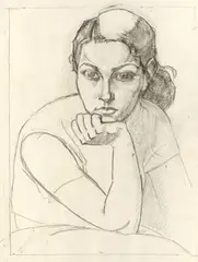 Pe gânduri by Camil Ressu, prima jumătate a anilor '40, creion pe hârtie, sold Nov 2017