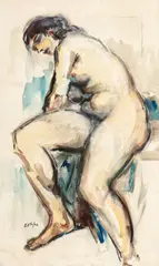 Vasile Ştefan, Nud, acuarelă şi cărbune pe hârtie