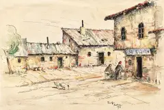Nicolae Tonitza, Turci la cafenea, Balcic, 1939, acuarelă și tuș pe hârtie