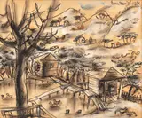 Henri Daniel, Moara din pădure, 1931, acaurelă și cărbune pe hârtie