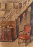 Ana Lahovary, Interior, acuarelă pe hârtie lipită pe carton