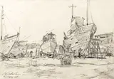 Nicolae Dărăscu, Bărci la Saint Tropez, 1915, creion pe hârtie