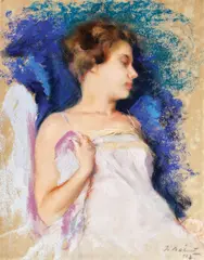 József Bálint, Fetiță adormită, 1927, pastel pe hârtie