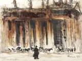 Trăsuri la Roma by Rudolf Schweitzer–Cumpăna, 1939, cărbune și acuarelă pe hârtie lipită pe carton, sold Nov 2017