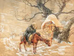 Iarnă grea by Ignat Bednarik, acuarelă pe hârtie lipită pe carton, sold Nov 2017