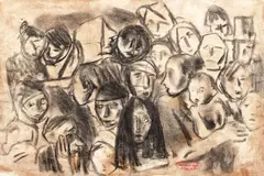 Studiu pentru "Spaime" by Corneliu Baba, acuarelă şi cărbune pe hârtie, sold Nov 2017
