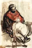 Corneliu Baba, Turc cu felinar, 1958, tuș și acuarelă pe hârtie