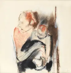 Maternitate by Corneliu Baba, guașă și cerapastel pe hârtie lipită pe carton, sold Nov 2017