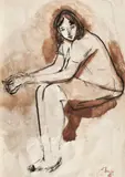 Corneliu Baba, Pe gânduri, 1965, acuarelă şi cărbune pe hârtie