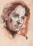 Eugen Ispir, George Enescu, 1960, cărbune şi laviu pe hârtie