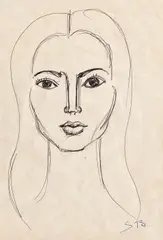 Muza by Sabin Bălașa, peniță pe hârtie, sold Nov 2017