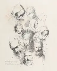 Studiu de portrete by Cornel Antonescu, 1979, litografie, offered Nov 2017