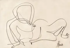 Studiu de nud by George Apostu, cărbune pe hârtie, sold Nov 2017
