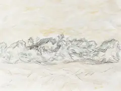 Munţi by Paul Gherasim, 2007, acuarelă şi cărbune pe hârtie, sold Nov 2017