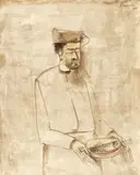Tipsia cu ofrandă by Sorin Ilfoveanu, 1985, acuarelă pe hârtie, sold Nov 2017