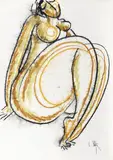 Nud by Constantin Piliuță, creioane cerate şi cărbune pe hârtie lipită pe carton, sold Nov 2017