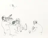 La cârciumă by Constantin Piliuță, 1993, tuș pe hârtie, sold Nov 2017