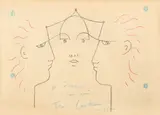 Tête à tête by Jean Cocteau, 1962, grafit și creioane colorate pe hârtie lipită pe carton, sold Nov 2017
