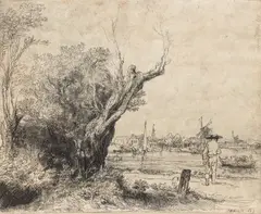 Rembrandt van Rijn, Cartierul Omval, 1645; tiraj sec. XVII-XVIII, acvaforte şi gravură cu acul