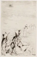 Pierre-Auguste Renoir, Pe plajă la Berneval, gravură cu acul