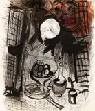 Natură statică în brun by Marc Chagall, 1957, litografie, sold Nov 2017
