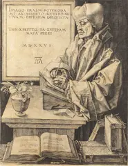 Albrecht Durer, Erasmus din Rotterdam, 1526; tiraj sec. XVII-XVIII, gravură cu dăltița