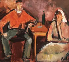 La cârciumă by Corneliu Baba, ulei pe carton, sold Nov 2017