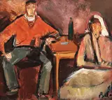 La cârciumă by Corneliu Baba, ulei pe carton, sold Nov 2017