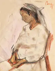 Studiu pentru spălătoreasă by Corneliu Baba, 1959, cerapstel, cărbune şi creion pe hârtie, sold Nov 2017