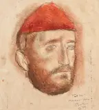 Corneliu Baba, Portretul unui maestru, 1979, cerapastel şi accente de guaşă şi acuarelă pe hârtie lipită pe carton