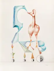 Composition abstrait by Jules Perahim, 1977, creioane colorate pe hârtie, sold Nov 2017