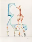 Composition abstrait by Jules Perahim, 1977, creioane colorate pe hârtie, sold Nov 2017