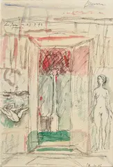 Coloană by Horia Bernea, peniţă şi acuarelă pe hârtie, sold Nov 2017