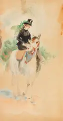 La călărit by Theodor Aman, acuarelă pe hârtie lipită pe carton, sold Nov 2017