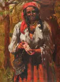 Basmaua roșie by Octav Băncilă, ulei pe pânză, sold Nov 2017