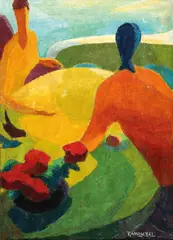 Pe terasă by Raul Egon Lebel, ulei pe pânză, sold Nov 2017