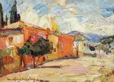 Stradă din Atena by Rudolf Schweitzer–Cumpăna, 1929, ulei pe carton, sold Nov 2017