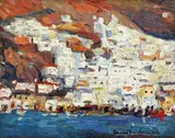 Port la Hydra by Rudolf Schweitzer–Cumpăna, ulei pe carton, sold Nov 2017