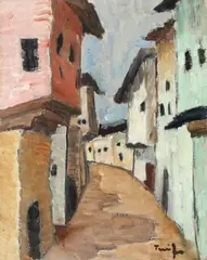 Stradelă la Mangalia by Nicolae Tonitza, ulei pe carton, sold Nov 2017