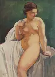 Nud pe divan by Camil Ressu, ulei pe carton, offered Nov 2017