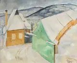 Sándor (Alexandru) Szolnay, Iarna pe ulița copilăriei, 1939, ulei pe pânză lipită pe carton