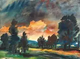 András Bordi, Crepuscul, 1968, acuarelă pe hârtie