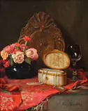 Franz Krischke, Natură statică cu trandafiri şi cutie de bijuterii, ulei pe lemn