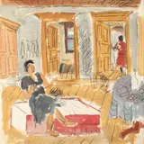 Nutzi Acontz, Interior la Sozopol, acuarelă, tempera și creion pe hârtie lipită pe carton