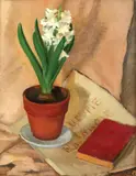 Adina Paula Moscu, Natură statică cu zambile și carte, 1939, ulei pe carton