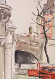 Theodor Pallady, Pod peste Sena, acuarelă și creion pe hârtie lipită pe carton